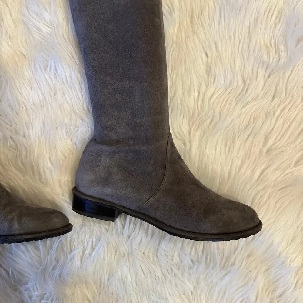 Stuart Weitzman Lowland Bold Boot Over The Knee High Boots Suede Block Heel Flat